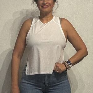 Athleta White Split Side Racerback Tank Top Sz L